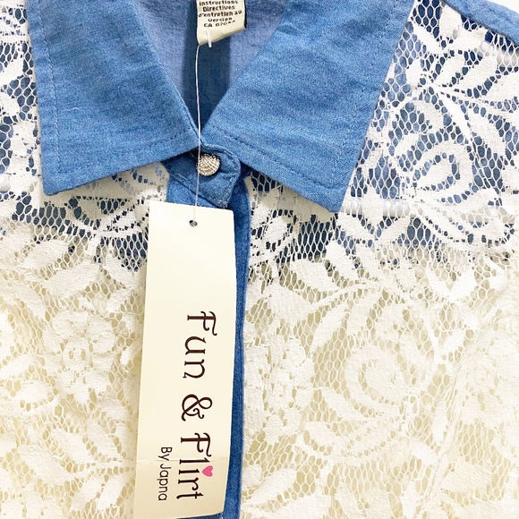 NWT Fun & Flirt Lace Button Up Tank White Blue S - Picture 7 of 11
